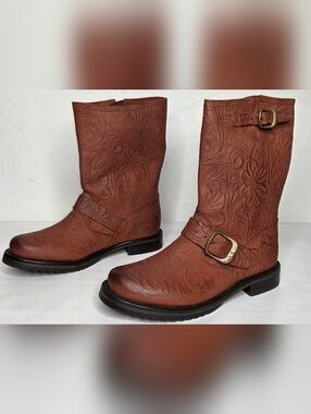 Frye Veronica Short Boot Women 6B Floral Tooled Leather Moto Western Rustic Boho